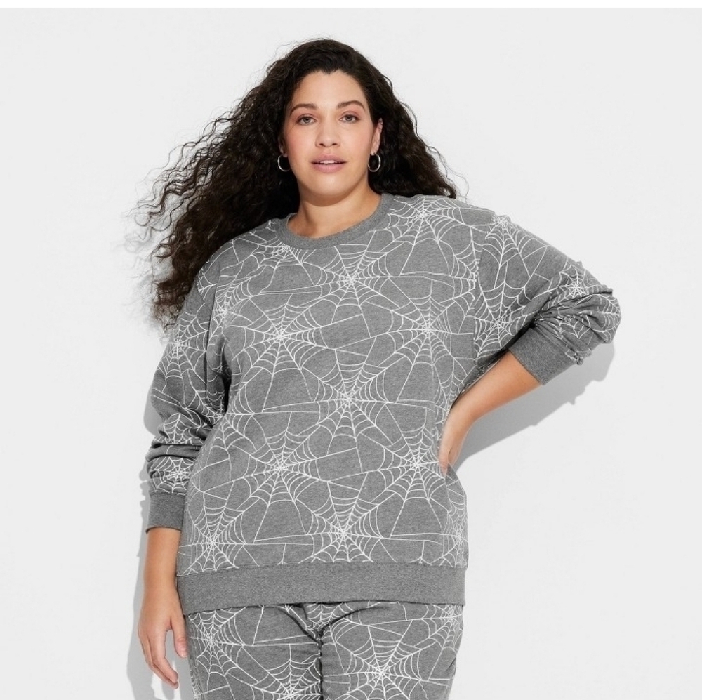 Doe Women's Spiderweb Print Graphic Sweatshirt Charcoal Gray